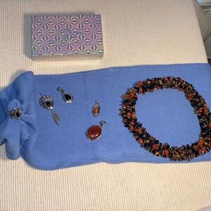 Precious Stone Necklace Ring and Pendants 6pc bundle